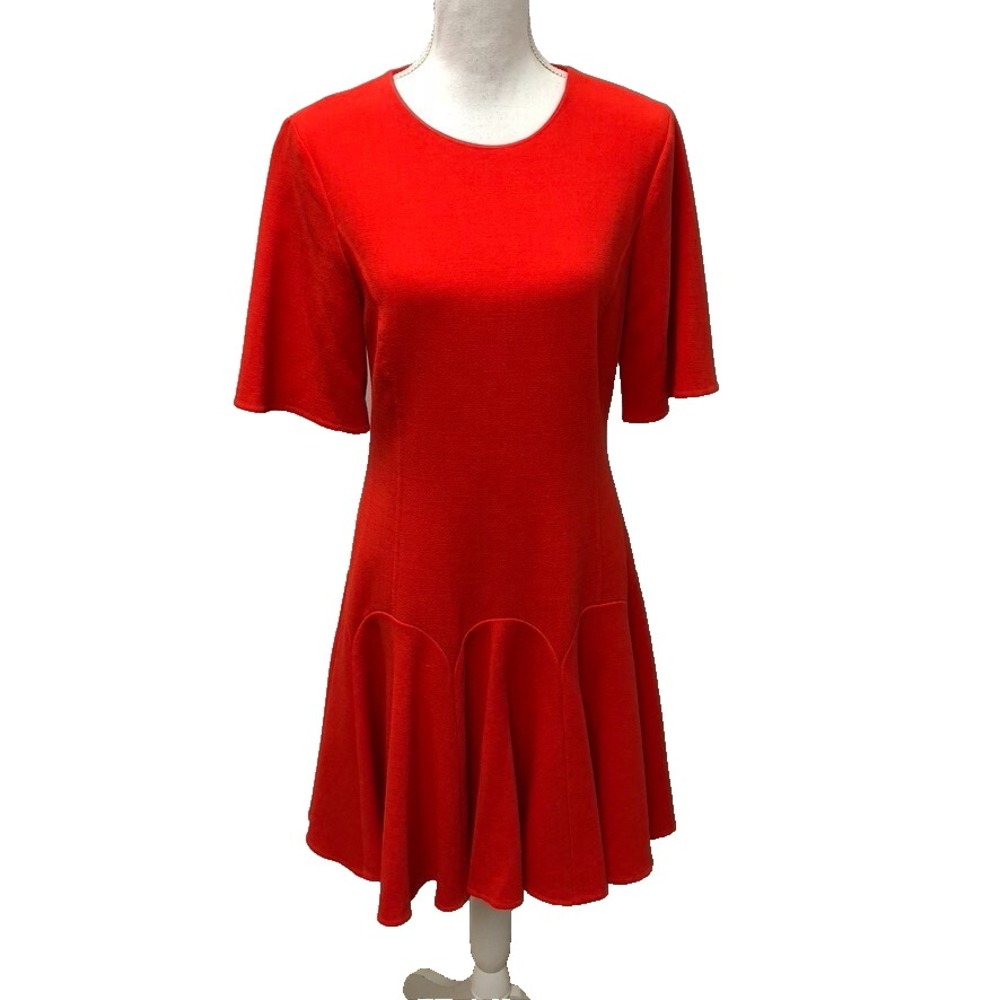 Oscar De La Renta Fit And Flare Wool Dress Womens 8 Red Classic Designer Luxury‎
